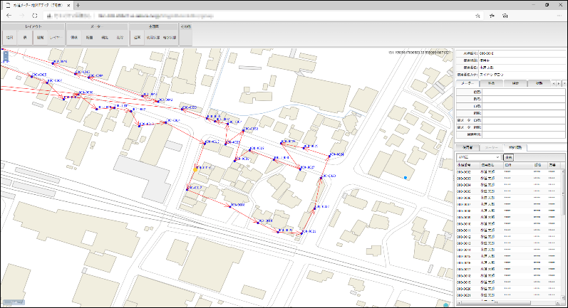 検針順路を地図上に表示するCkmapの画面